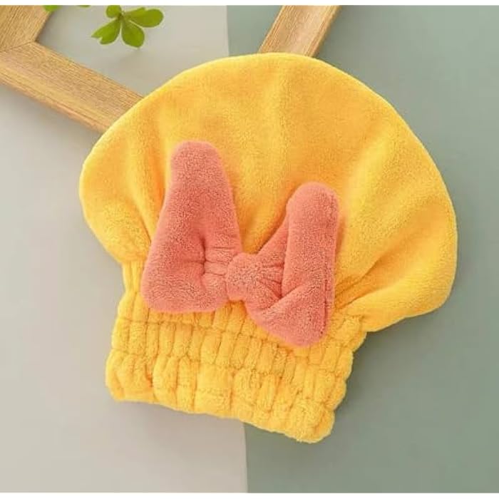 Microfiber Hair Towel Cap For Women Shower Soft Super Absorbent Quick Dry (Yellow) - Image 3
